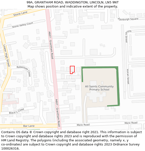 99A, GRANTHAM ROAD, WADDINGTON, LINCOLN, LN5 9NT: Location map and indicative extent of plot