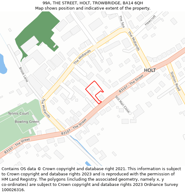 99A, THE STREET, HOLT, TROWBRIDGE, BA14 6QH: Location map and indicative extent of plot