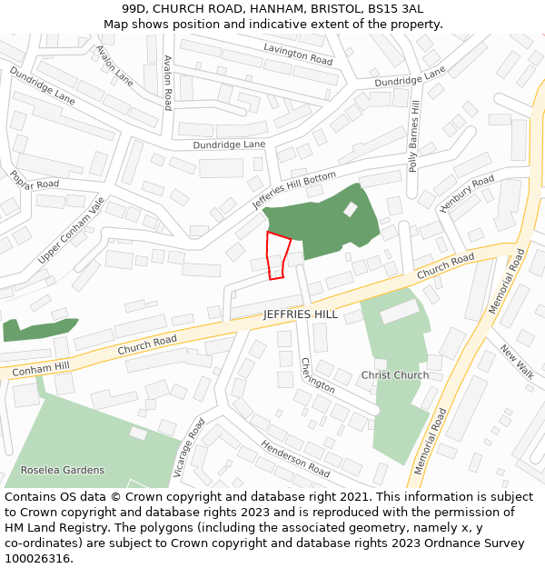 99D, CHURCH ROAD, HANHAM, BRISTOL, BS15 3AL: Location map and indicative extent of plot