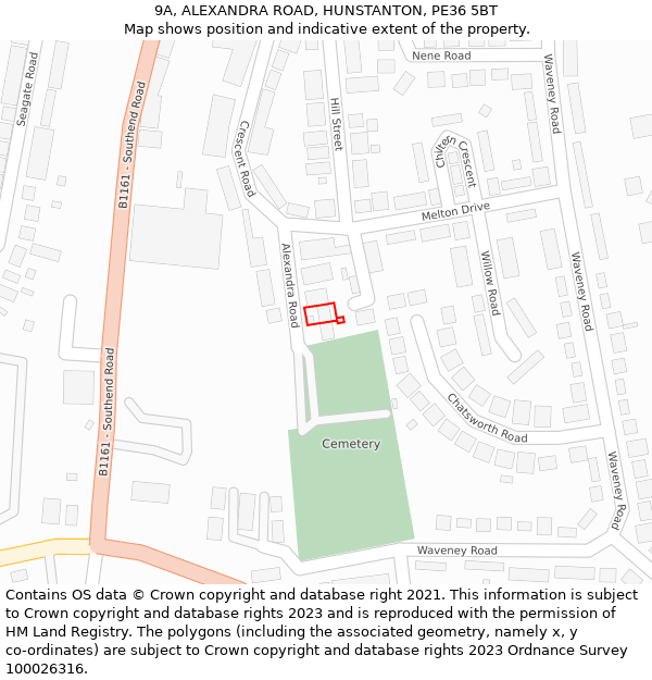 9A, ALEXANDRA ROAD, HUNSTANTON, PE36 5BT: Location map and indicative extent of plot