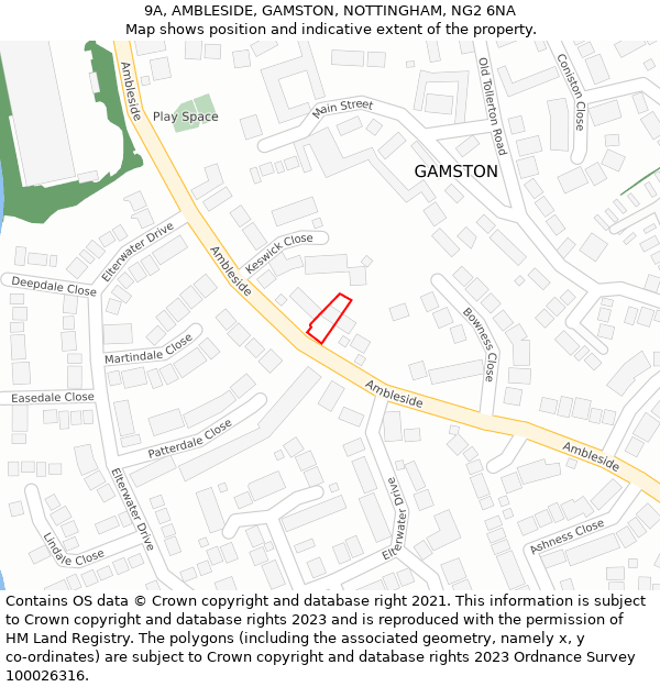 9A, AMBLESIDE, GAMSTON, NOTTINGHAM, NG2 6NA: Location map and indicative extent of plot