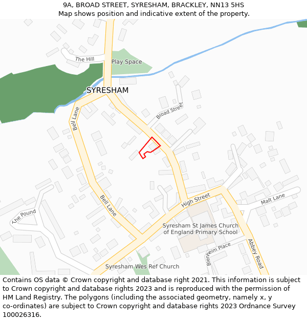 9A, BROAD STREET, SYRESHAM, BRACKLEY, NN13 5HS: Location map and indicative extent of plot