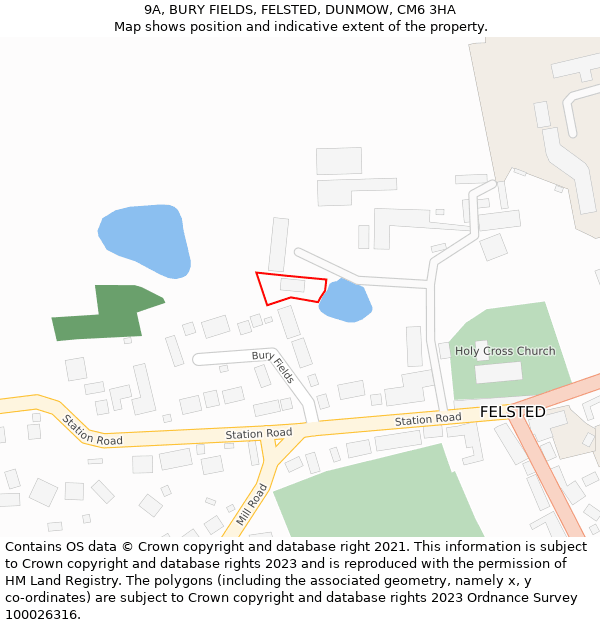 9A, BURY FIELDS, FELSTED, DUNMOW, CM6 3HA: Location map and indicative extent of plot