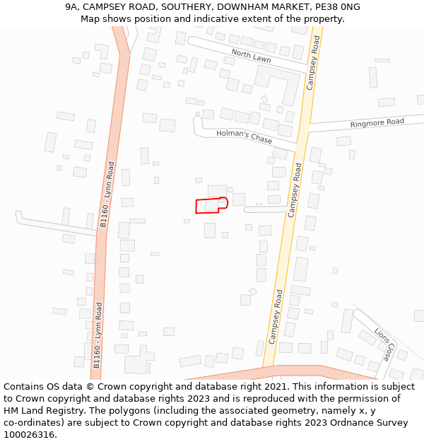 9A, CAMPSEY ROAD, SOUTHERY, DOWNHAM MARKET, PE38 0NG: Location map and indicative extent of plot