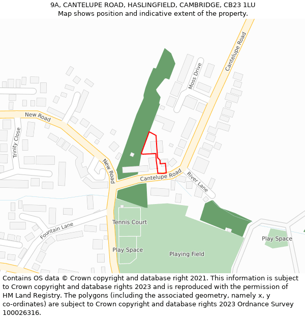 9A, CANTELUPE ROAD, HASLINGFIELD, CAMBRIDGE, CB23 1LU: Location map and indicative extent of plot