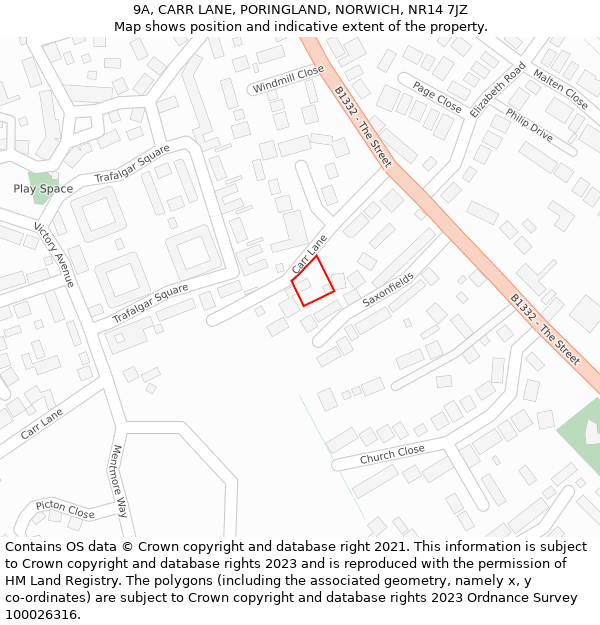 9A, CARR LANE, PORINGLAND, NORWICH, NR14 7JZ: Location map and indicative extent of plot