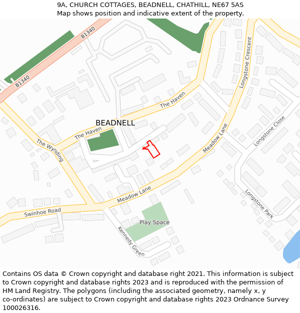 9A, CHURCH COTTAGES, BEADNELL, CHATHILL, NE67 5AS: Location map and indicative extent of plot