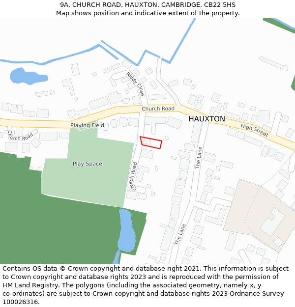 9A, CHURCH ROAD, HAUXTON, CAMBRIDGE, CB22 5HS: Location map and indicative extent of plot