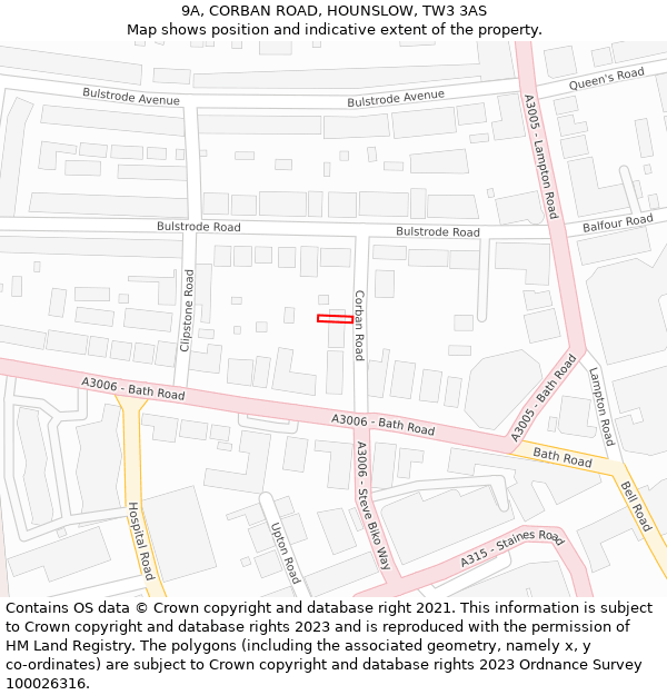 9A, CORBAN ROAD, HOUNSLOW, TW3 3AS: Location map and indicative extent of plot