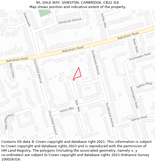 9A, DALE WAY, SAWSTON, CAMBRIDGE, CB22 3LE: Location map and indicative extent of plot