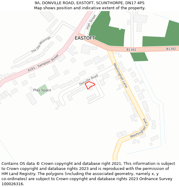 9A, DONVILLE ROAD, EASTOFT, SCUNTHORPE, DN17 4PS: Location map and indicative extent of plot