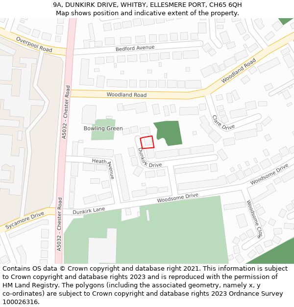 9A, DUNKIRK DRIVE, WHITBY, ELLESMERE PORT, CH65 6QH: Location map and indicative extent of plot