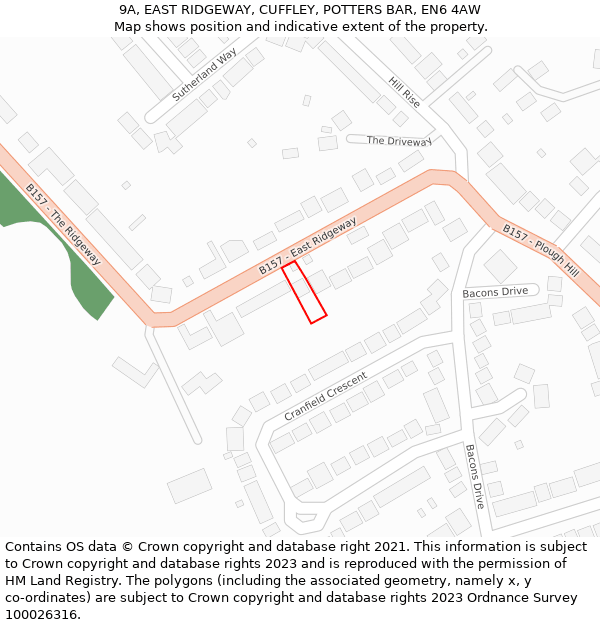 9A, EAST RIDGEWAY, CUFFLEY, POTTERS BAR, EN6 4AW: Location map and indicative extent of plot