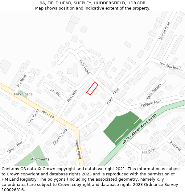 9A, FIELD HEAD, SHEPLEY, HUDDERSFIELD, HD8 8DR: Location map and indicative extent of plot