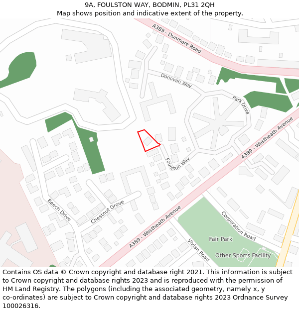 9A, FOULSTON WAY, BODMIN, PL31 2QH: Location map and indicative extent of plot