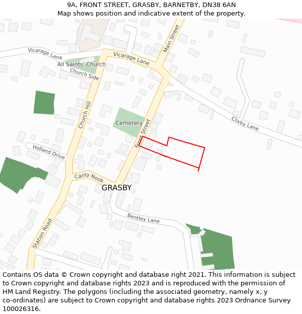 9A, FRONT STREET, GRASBY, BARNETBY, DN38 6AN: Location map and indicative extent of plot