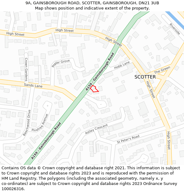9A, GAINSBOROUGH ROAD, SCOTTER, GAINSBOROUGH, DN21 3UB: Location map and indicative extent of plot