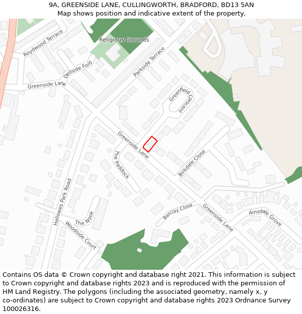 9A, GREENSIDE LANE, CULLINGWORTH, BRADFORD, BD13 5AN: Location map and indicative extent of plot