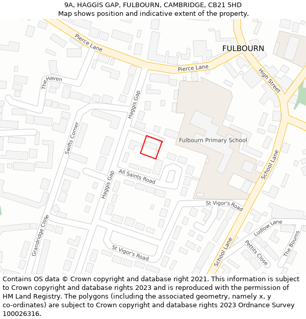 9A, HAGGIS GAP, FULBOURN, CAMBRIDGE, CB21 5HD: Location map and indicative extent of plot