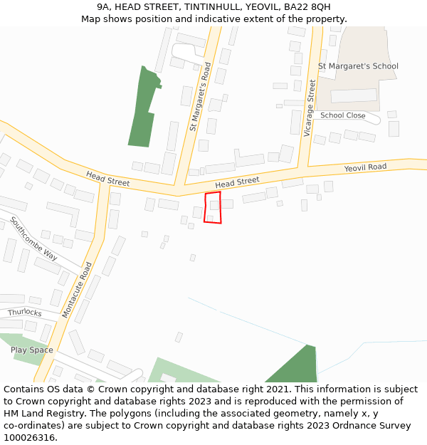 9A, HEAD STREET, TINTINHULL, YEOVIL, BA22 8QH: Location map and indicative extent of plot