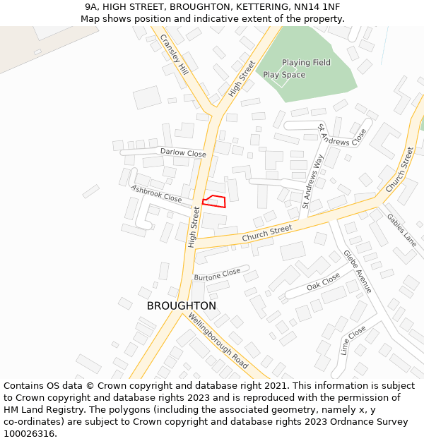 9A, HIGH STREET, BROUGHTON, KETTERING, NN14 1NF: Location map and indicative extent of plot
