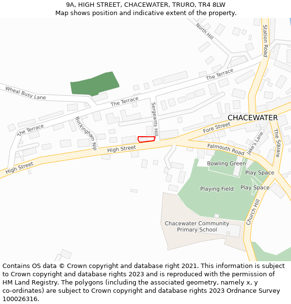 9A, HIGH STREET, CHACEWATER, TRURO, TR4 8LW: Location map and indicative extent of plot