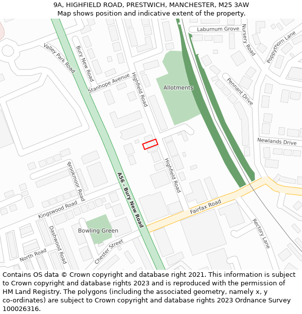 9A, HIGHFIELD ROAD, PRESTWICH, MANCHESTER, M25 3AW: Location map and indicative extent of plot