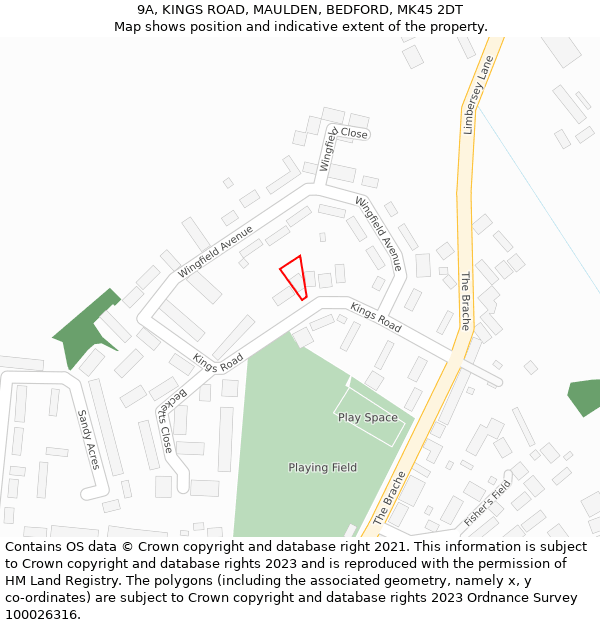 9A, KINGS ROAD, MAULDEN, BEDFORD, MK45 2DT: Location map and indicative extent of plot