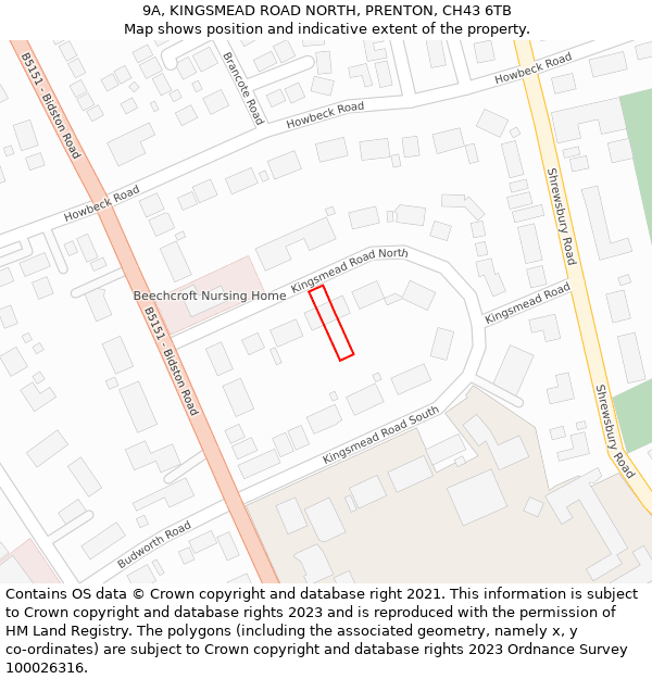 9A, KINGSMEAD ROAD NORTH, PRENTON, CH43 6TB: Location map and indicative extent of plot