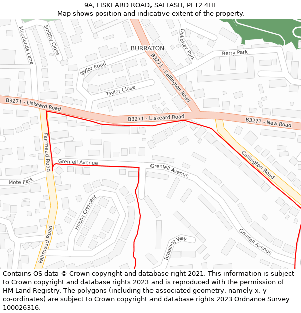 9A, LISKEARD ROAD, SALTASH, PL12 4HE: Location map and indicative extent of plot