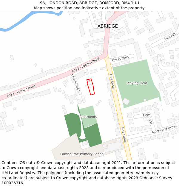 9A, LONDON ROAD, ABRIDGE, ROMFORD, RM4 1UU: Location map and indicative extent of plot
