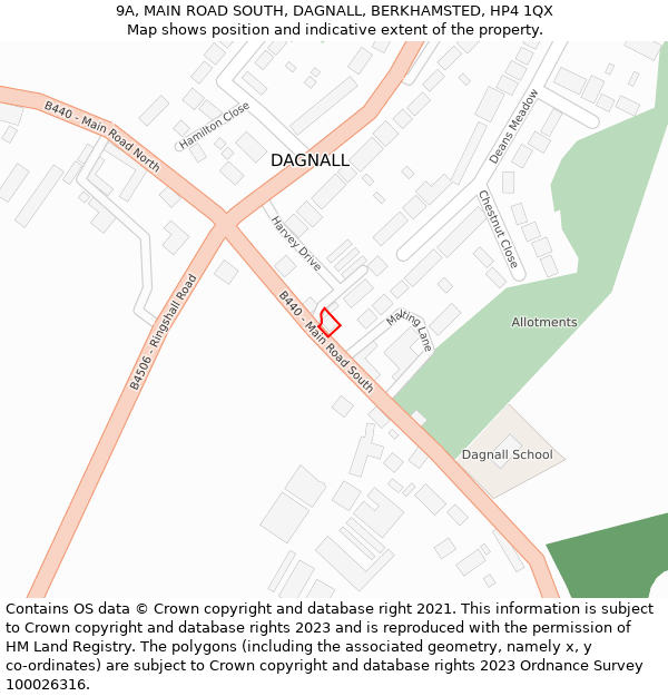 9A, MAIN ROAD SOUTH, DAGNALL, BERKHAMSTED, HP4 1QX: Location map and indicative extent of plot