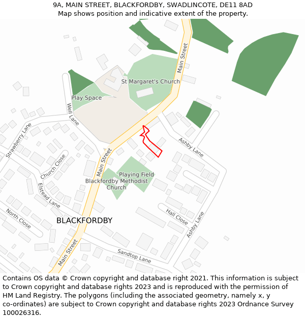 9A, MAIN STREET, BLACKFORDBY, SWADLINCOTE, DE11 8AD: Location map and indicative extent of plot