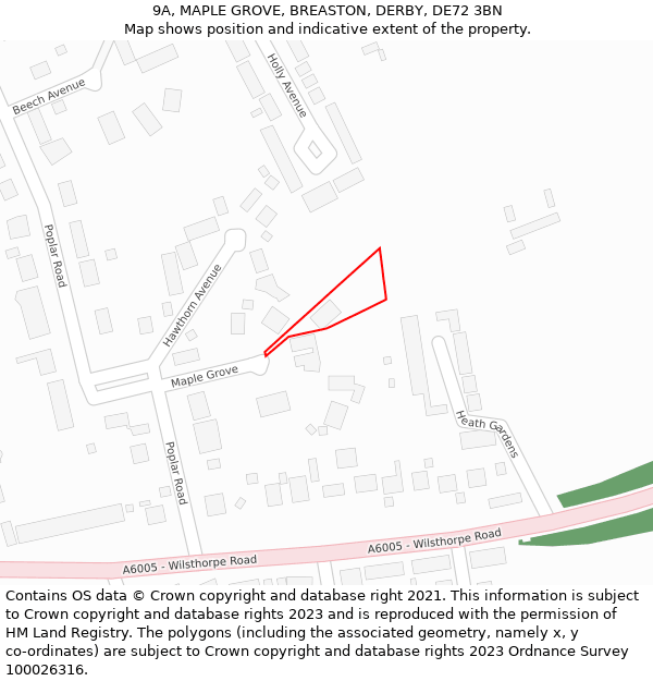 9A, MAPLE GROVE, BREASTON, DERBY, DE72 3BN: Location map and indicative extent of plot