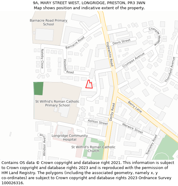 9A, MARY STREET WEST, LONGRIDGE, PRESTON, PR3 3WN: Location map and indicative extent of plot