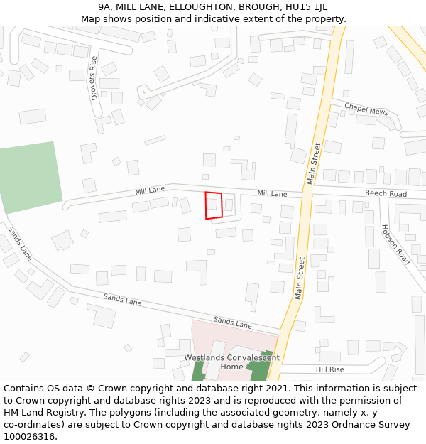 9A, MILL LANE, ELLOUGHTON, BROUGH, HU15 1JL: Location map and indicative extent of plot
