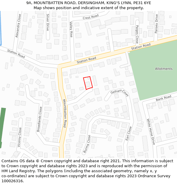 9A, MOUNTBATTEN ROAD, DERSINGHAM, KING'S LYNN, PE31 6YE: Location map and indicative extent of plot