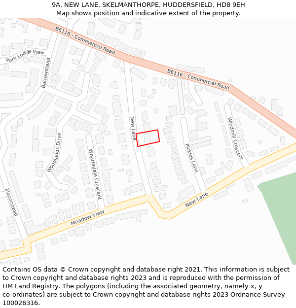 9A, NEW LANE, SKELMANTHORPE, HUDDERSFIELD, HD8 9EH: Location map and indicative extent of plot