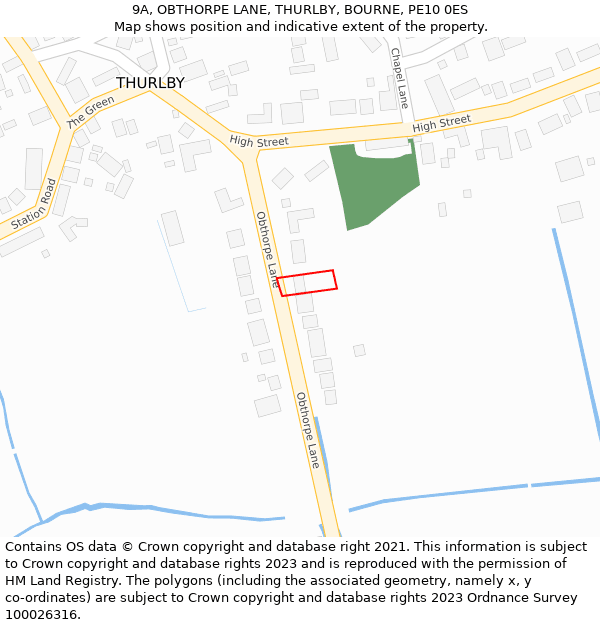 9A, OBTHORPE LANE, THURLBY, BOURNE, PE10 0ES: Location map and indicative extent of plot
