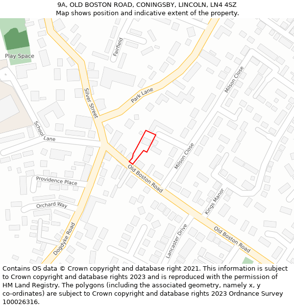 9A, OLD BOSTON ROAD, CONINGSBY, LINCOLN, LN4 4SZ: Location map and indicative extent of plot
