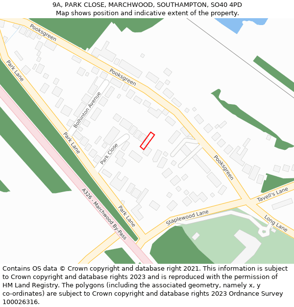 9A, PARK CLOSE, MARCHWOOD, SOUTHAMPTON, SO40 4PD: Location map and indicative extent of plot