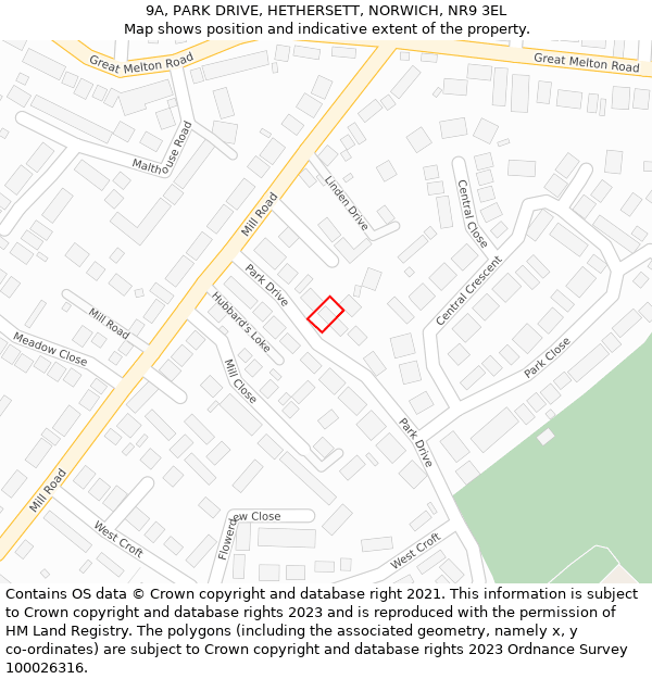 9A, PARK DRIVE, HETHERSETT, NORWICH, NR9 3EL: Location map and indicative extent of plot