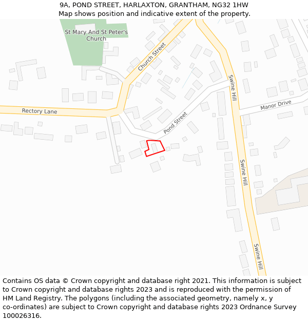 9A, POND STREET, HARLAXTON, GRANTHAM, NG32 1HW: Location map and indicative extent of plot