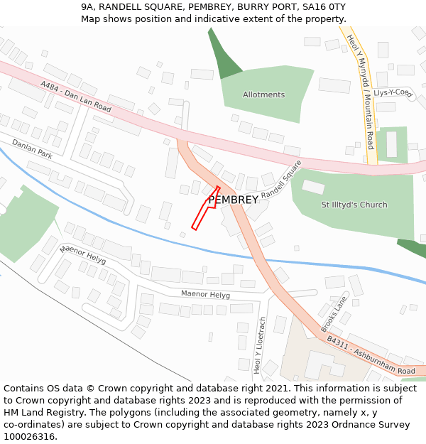 9A, RANDELL SQUARE, PEMBREY, BURRY PORT, SA16 0TY: Location map and indicative extent of plot