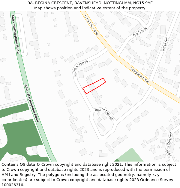 9A, REGINA CRESCENT, RAVENSHEAD, NOTTINGHAM, NG15 9AE: Location map and indicative extent of plot