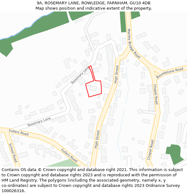 9A, ROSEMARY LANE, ROWLEDGE, FARNHAM, GU10 4DB: Location map and indicative extent of plot