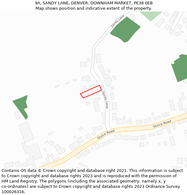 9A, SANDY LANE, DENVER, DOWNHAM MARKET, PE38 0EB: Location map and indicative extent of plot