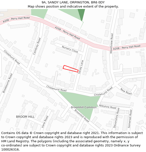 9A, SANDY LANE, ORPINGTON, BR6 0DY: Location map and indicative extent of plot
