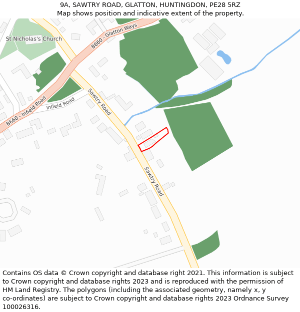 9A, SAWTRY ROAD, GLATTON, HUNTINGDON, PE28 5RZ: Location map and indicative extent of plot