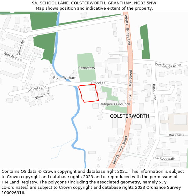 9A, SCHOOL LANE, COLSTERWORTH, GRANTHAM, NG33 5NW: Location map and indicative extent of plot